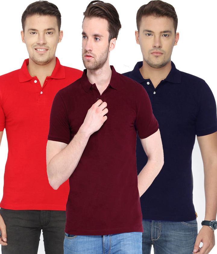 Poly Cotton Solid Half Sleeves Mens Polo T-shirt (Pack of 3)