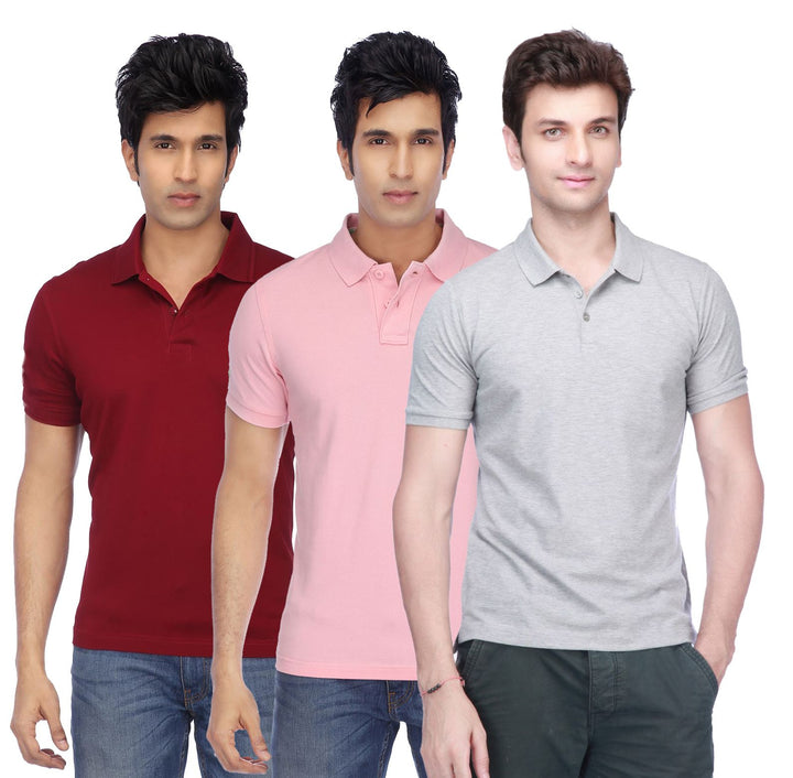 Poly Cotton Solid Half Sleeves Mens Polo T-shirt (Pack of 3)